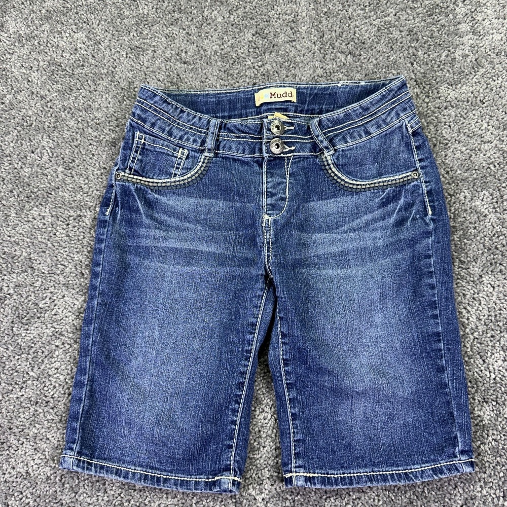 Mudd Shorts Girls 16 Blue Bermuda Denim Jean Adjustable Waist Summer Casual